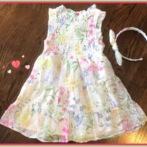 🌸Floral Sleeveless Kids Dress with Headband - Sz 4T